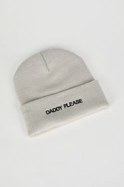 Intentionally Blank ACCESSORIES DADDY PLEASE Knit Beanie Grey/Black