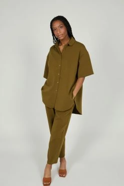 Intentionally Blank NEW ARRIVALS MAUDE KNIT BUTTON UP SET Moss