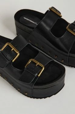 Intentionally Blank COOPER-2 PLATFORM SANDAL Black Leather
