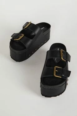 Intentionally Blank COOPER-2 PLATFORM SANDAL Black Leather