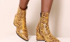 Intentionally Blank LIMA HEELED BOOT Mustard Python 9 Intentionally Blank LIMA HEELED BOOT Mustard Python