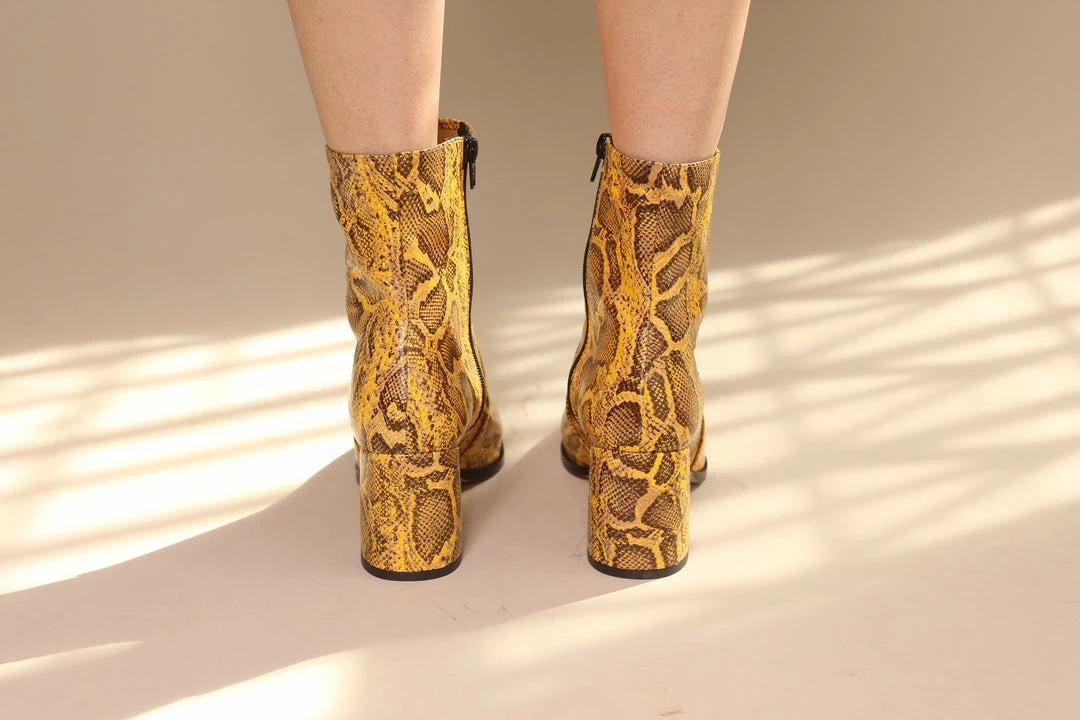 Intentionally Blank LIMA HEELED BOOT Mustard Python 7 Intentionally Blank LIMA HEELED BOOT Mustard Python