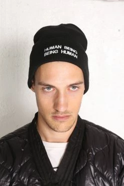 Intentionally Blank IT'S HUMAN NATURE Knit Beanie Black/White