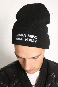 Intentionally Blank IT'S HUMAN NATURE Knit Beanie Black/White