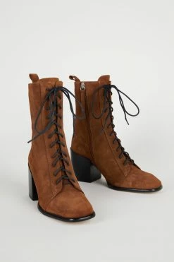 Intentionally Blank POSEY LACE UP HEELED BOOT Whiskey SHOES